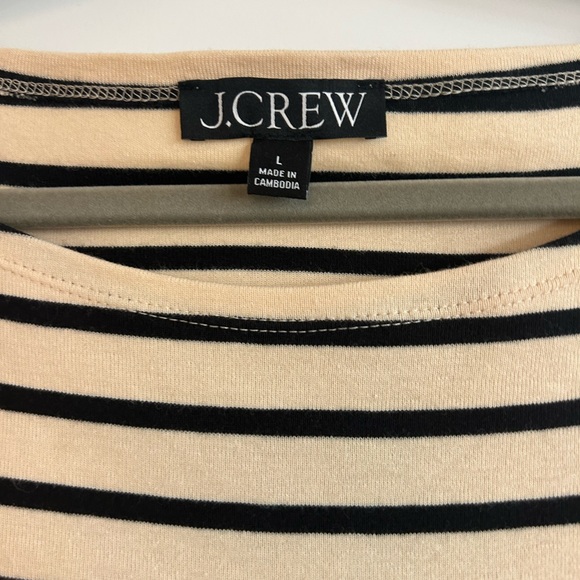 J. Crew Black and Cream Striped Long Sleeve Top with removable feather trim - Picture 2 of 3